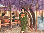 Japanese Postcard Wisteria Kimono Women C1930 Showa Color Photography PC178