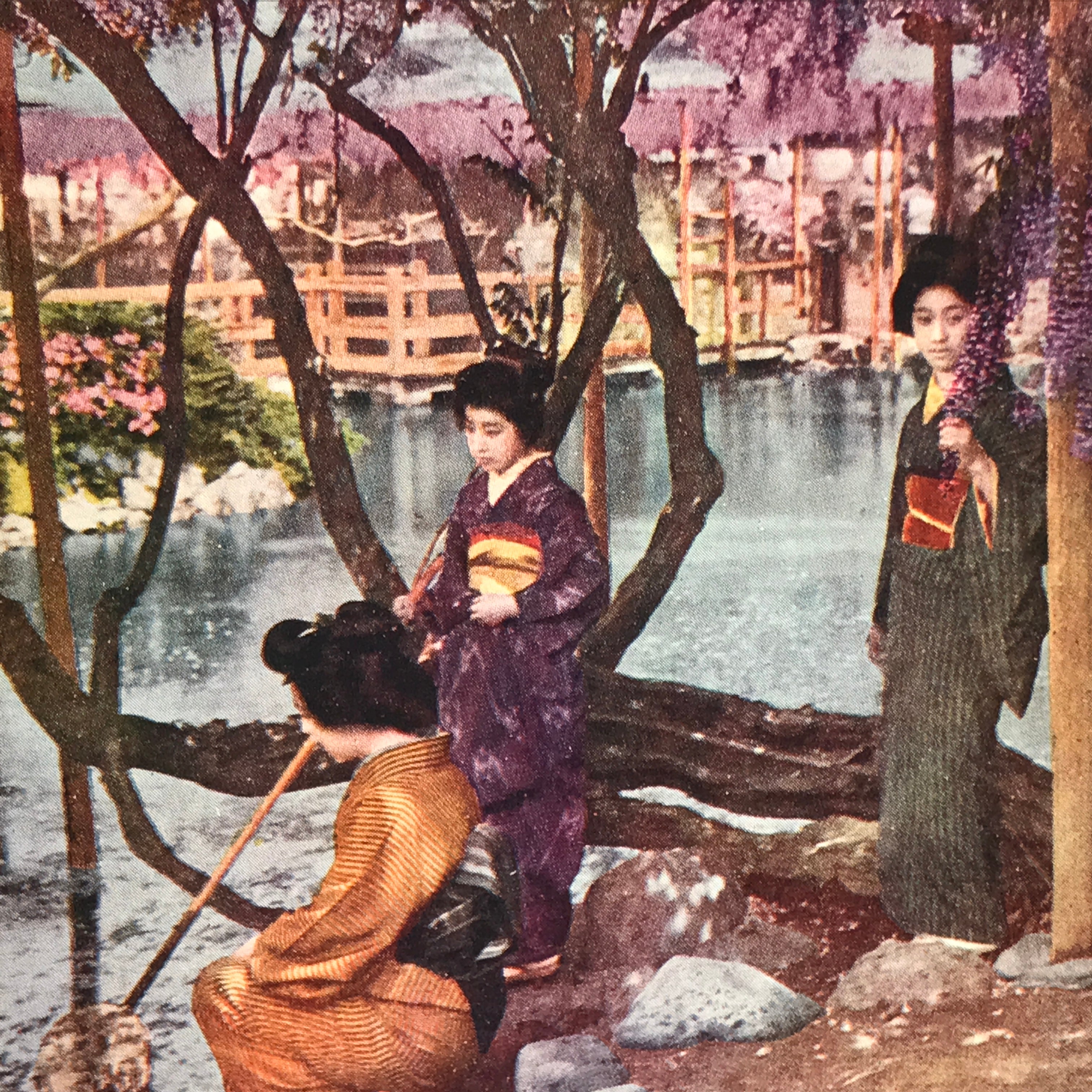 Japanese Postcard Wisteria Kimono Women C1930 Showa Color Photography PC178