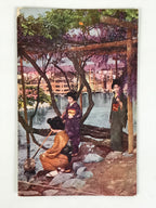Japanese Postcard Wisteria Kimono Women C1930 Showa Color Photography PC179