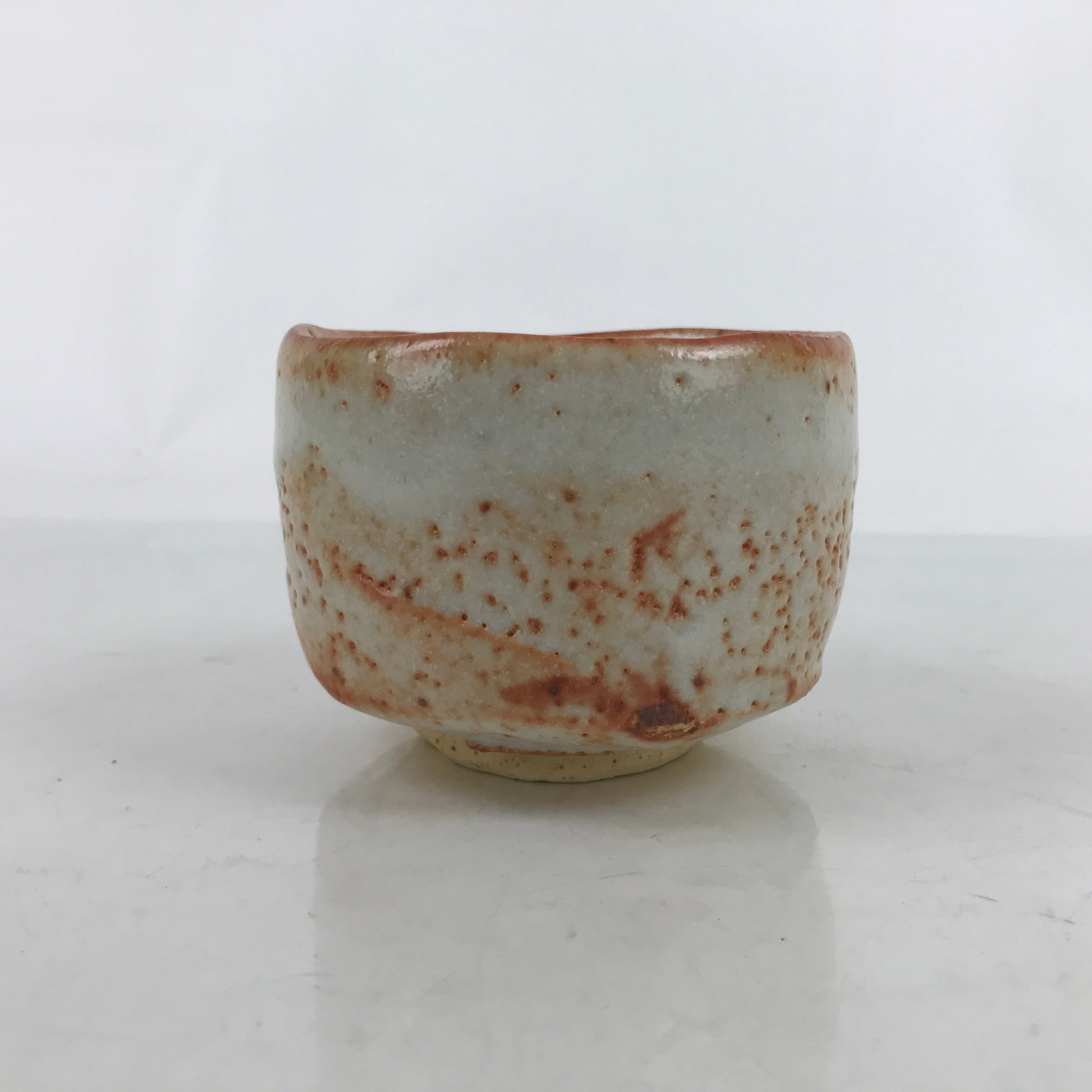 Japanese Pottery Chawan Tea Bowl Vtg Ceramic Shino ware Orange W/ Box PX751