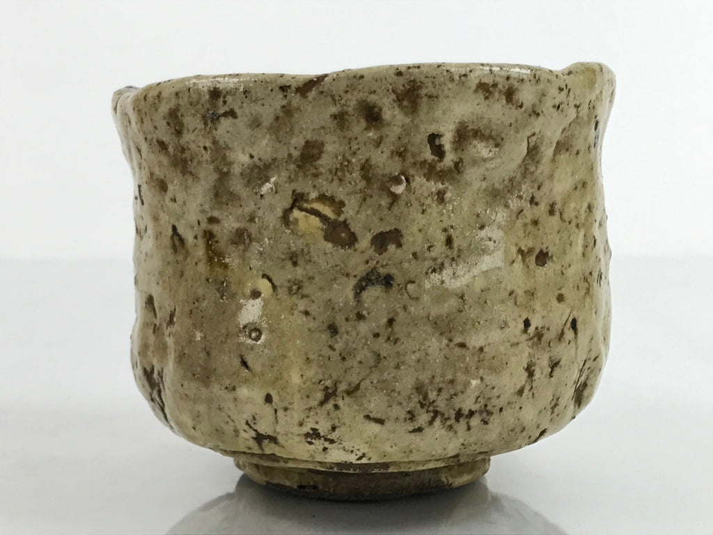 Japanese Pottery Chawan Tea Bowl Vtg Rustic Light Brown W/ Box PX733