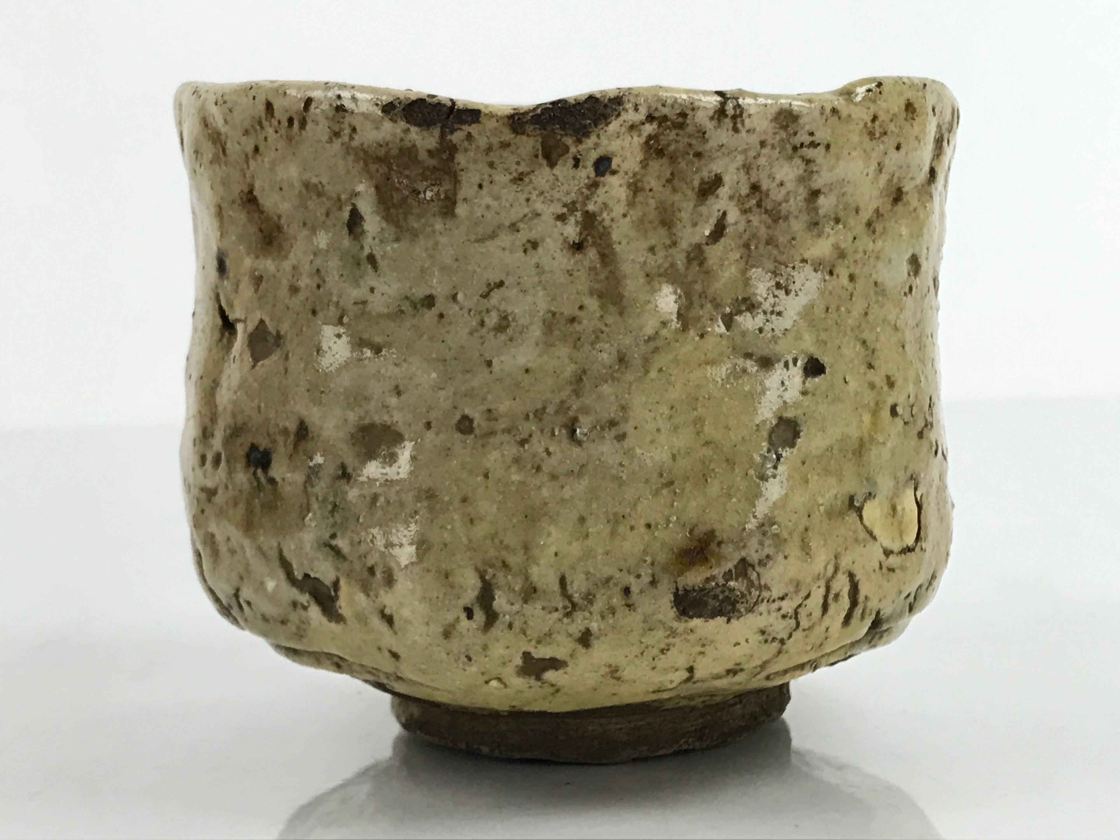 Japanese Pottery Chawan Tea Bowl Vtg Rustic Light Brown W/ Box PX733