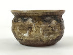 Japanese Pottery Green Tea Bowl Vtg Shigaraki Ware Brown Engraved Chawan CHB1