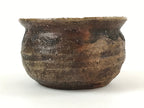 Japanese Pottery Green Tea Bowl Vtg Shigaraki Ware Brown Engraved Chawan CHB1