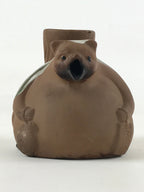Japanese Pottery Sake Bottle Tokkuri Ichigo Vtg Tanuki Brown Green Glaze TS572
