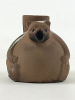 Japanese Pottery Sake Bottle Tokkuri Ichigo Vtg Tanuki Brown Green Glaze TS572