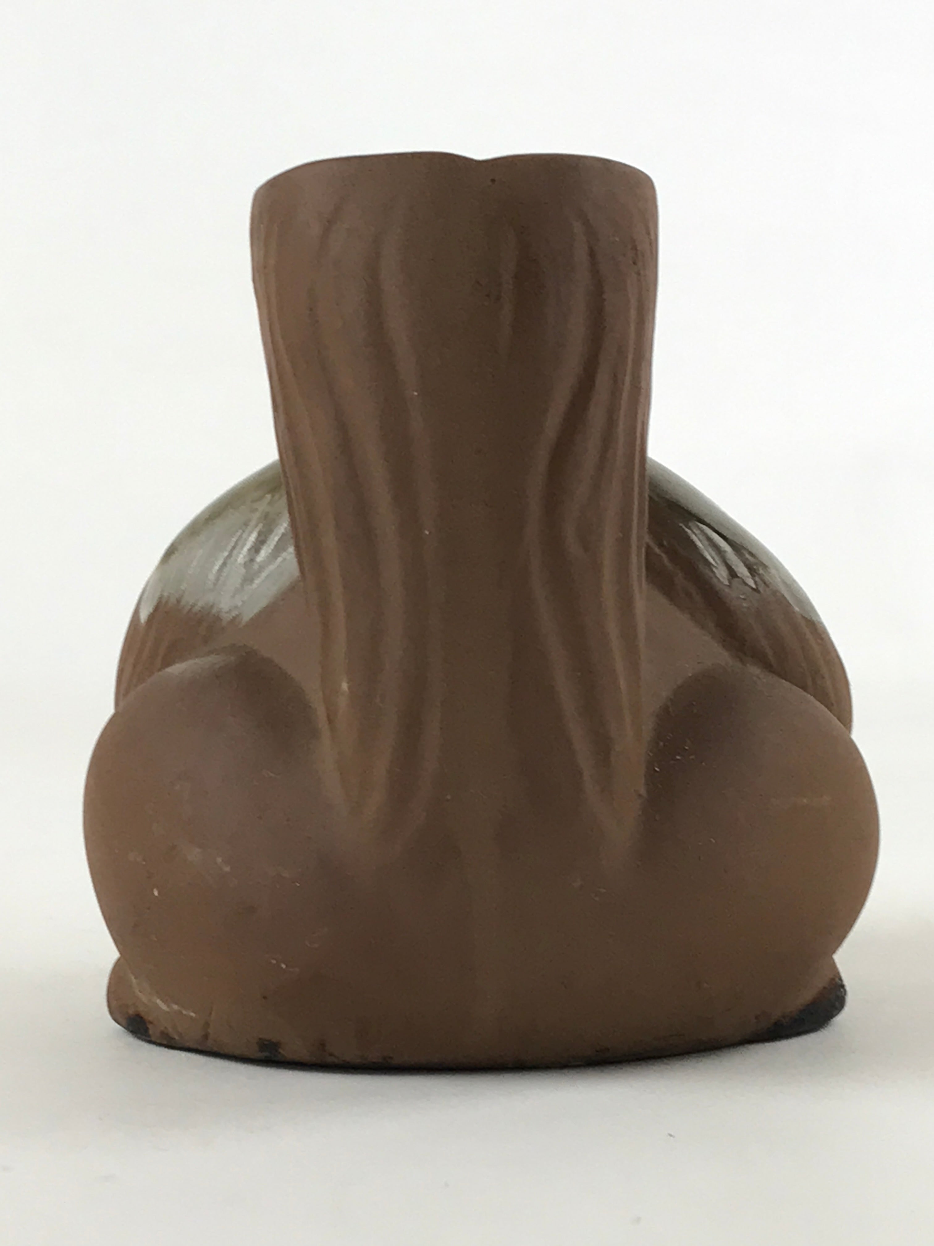 Japanese Pottery Sake Bottle Tokkuri Ichigo Vtg Tanuki Brown Green Glaze TS572