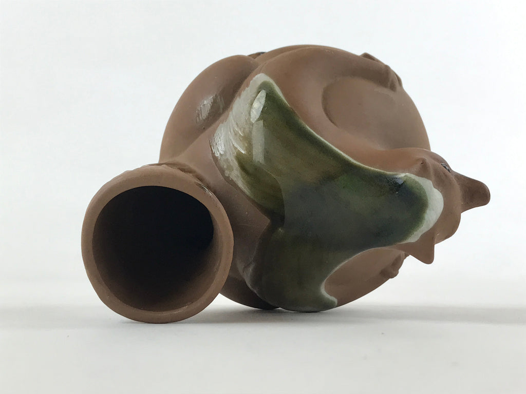 Japanese Pottery Sake Bottle Tokkuri Ichigo Vtg Tanuki Brown Green Glaze TS572