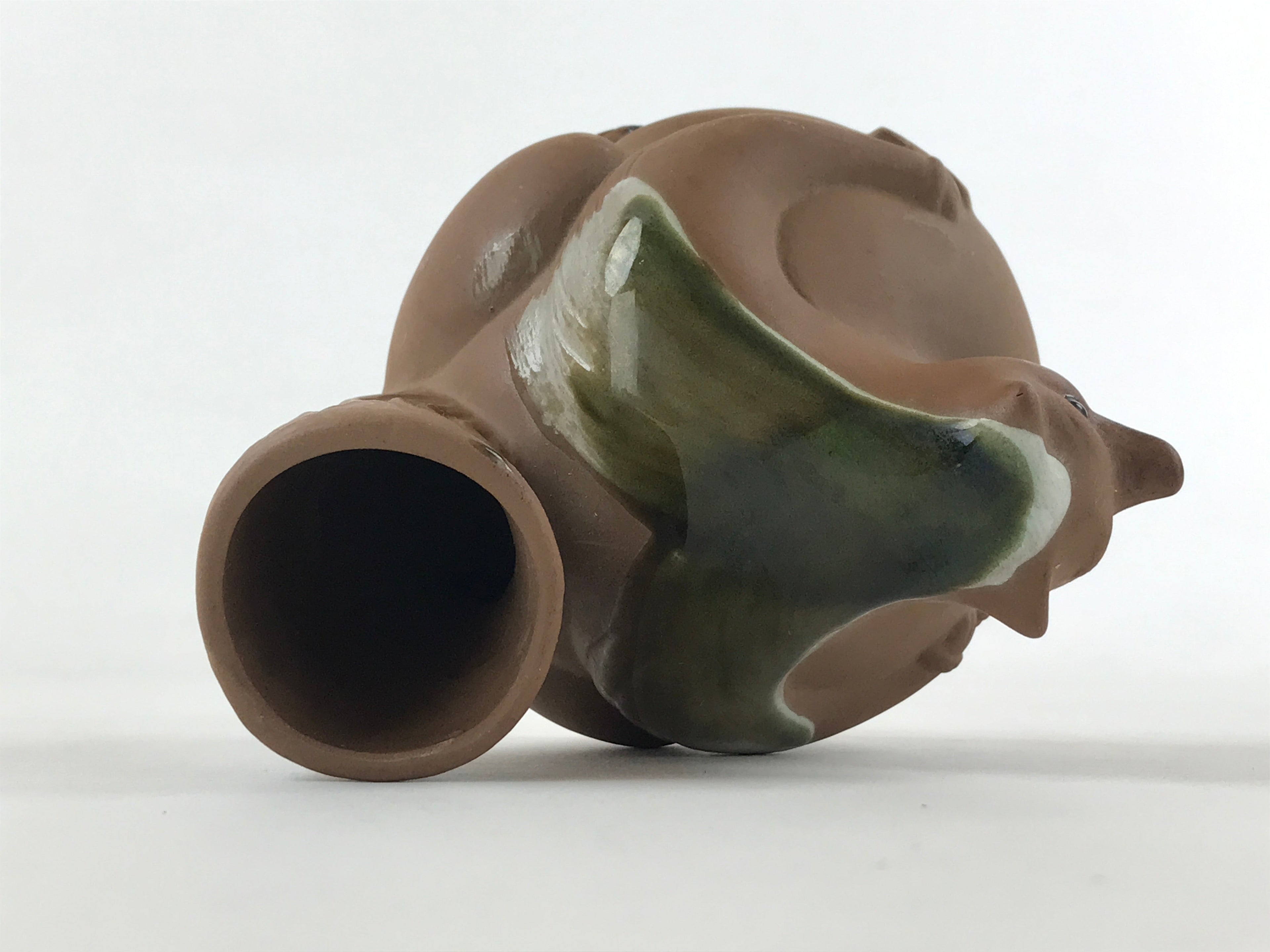 Japanese Pottery Sake Bottle Tokkuri Ichigo Vtg Tanuki Brown Green Glaze TS572