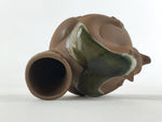 Japanese Pottery Sake Bottle Tokkuri Ichigo Vtg Tanuki Brown Green Glaze TS572