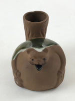 Japanese Pottery Sake Bottle Tokkuri Ichigo Vtg Tanuki Brown Green Glaze TS572