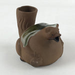 Japanese Pottery Sake Bottle Tokkuri Ichigo Vtg Tanuki Brown Green Glaze TS572