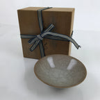 Japanese Pottery Summer Chawan Tea Bowl Vtg Crackle Glaze Gray W/ Box PX734
