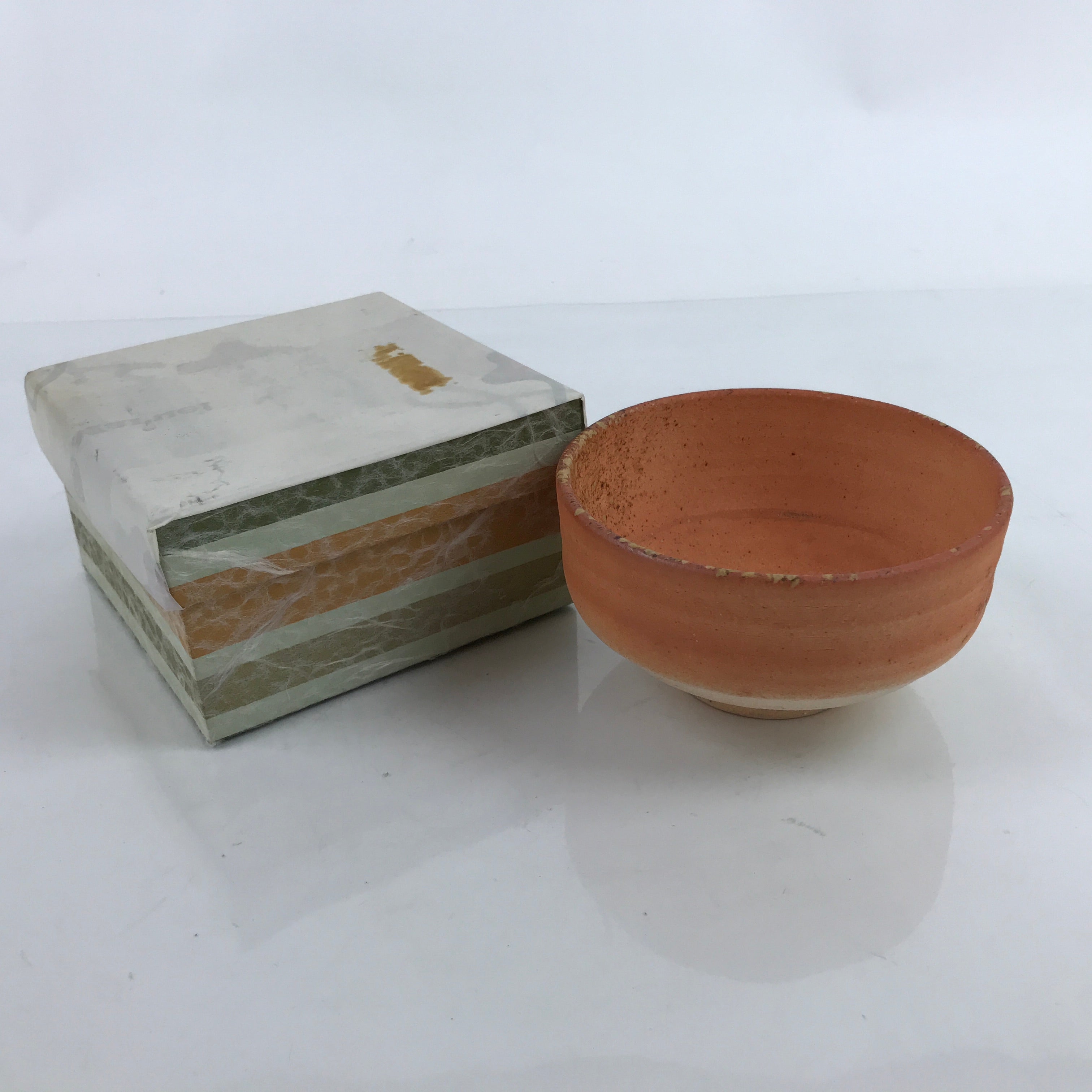 Japanese Pottery Tea Bowl Chawan Vtg Shigaraki Ware Orange W/Box PX755