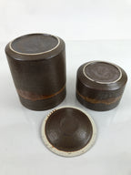 Japanese Pottery Tea Ceremony 4 Pieces Set Vtg Iron Glaze Brown W/ Box PX741
