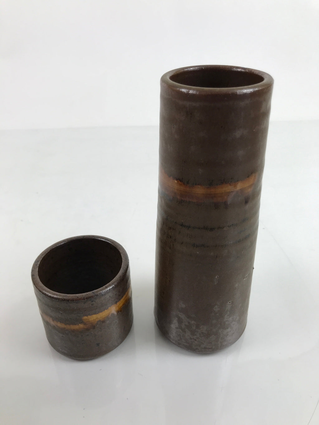 Japanese Pottery Tea Ceremony 4 Pieces Set Vtg Iron Glaze Brown W/ Box PX741