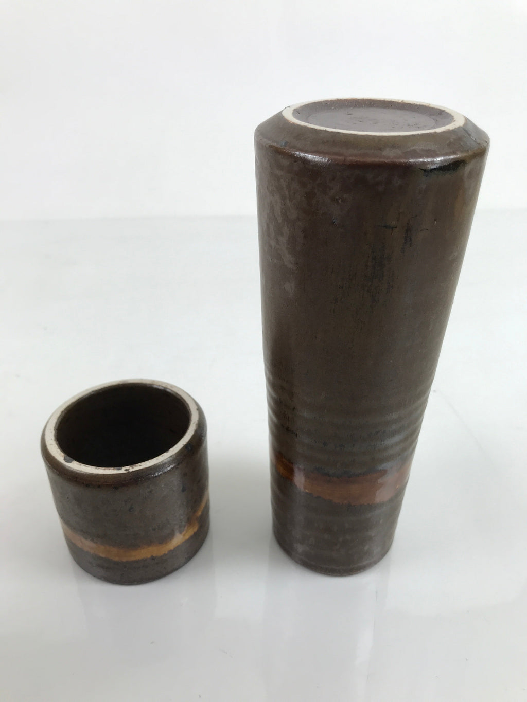 Japanese Pottery Tea Ceremony 4 Pieces Set Vtg Iron Glaze Brown W/ Box PX741