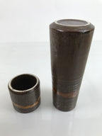 Japanese Pottery Tea Ceremony 4 Pieces Set Vtg Iron Glaze Brown W/ Box PX741