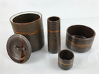 Japanese Pottery Tea Ceremony 4 Pieces Set Vtg Iron Glaze Brown W/ Box PX741