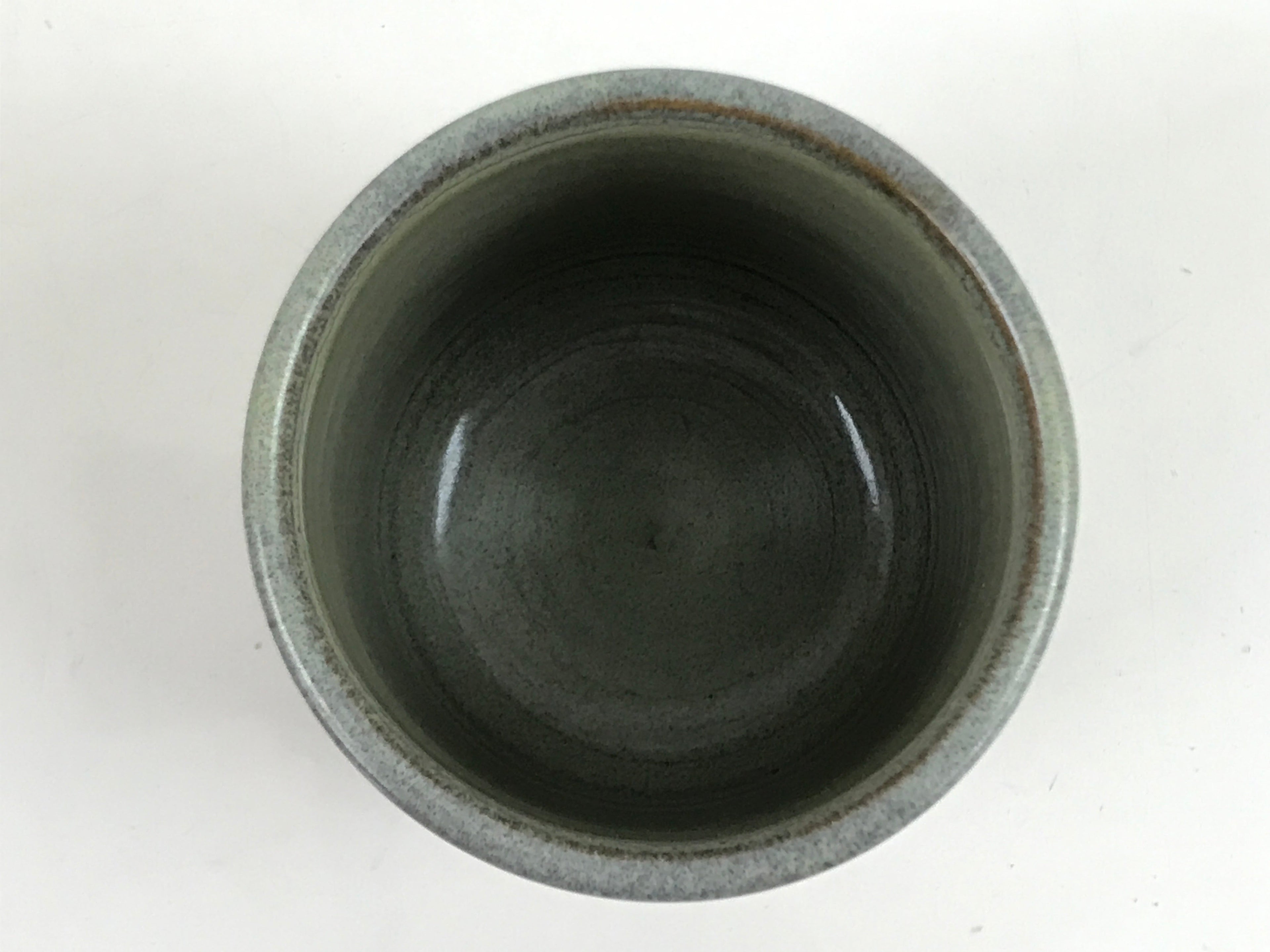 Japanese Pottery Tea Cup Vtg Yunomi Green Brown Akazu Ware W/ Box PX738