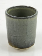 Japanese Pottery Tea Cup Vtg Yunomi Green Brown Akazu Ware W/ Box PX738