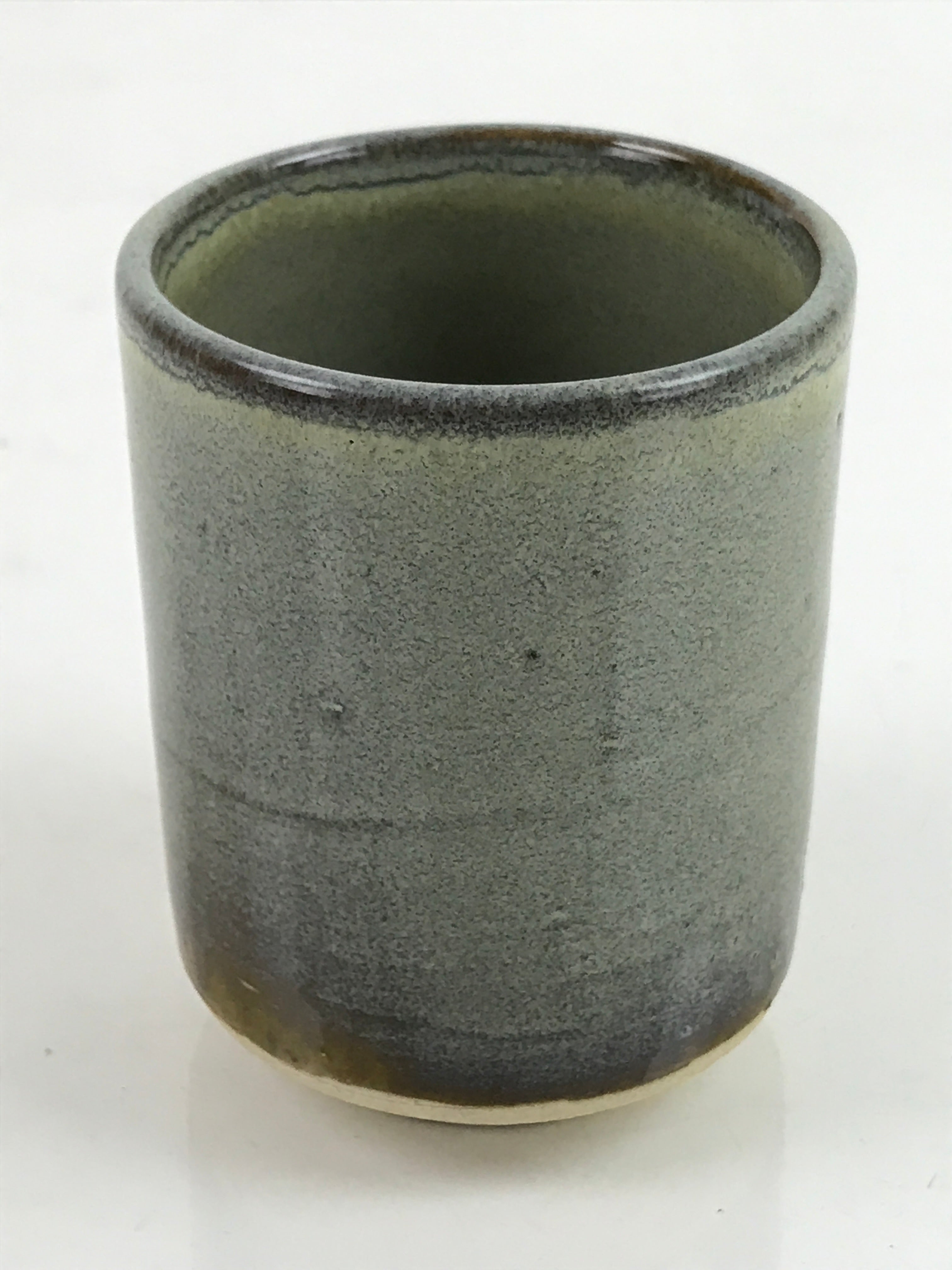 Japanese Pottery Tea Cup Vtg Yunomi Green Brown Akazu Ware W/ Box PX738