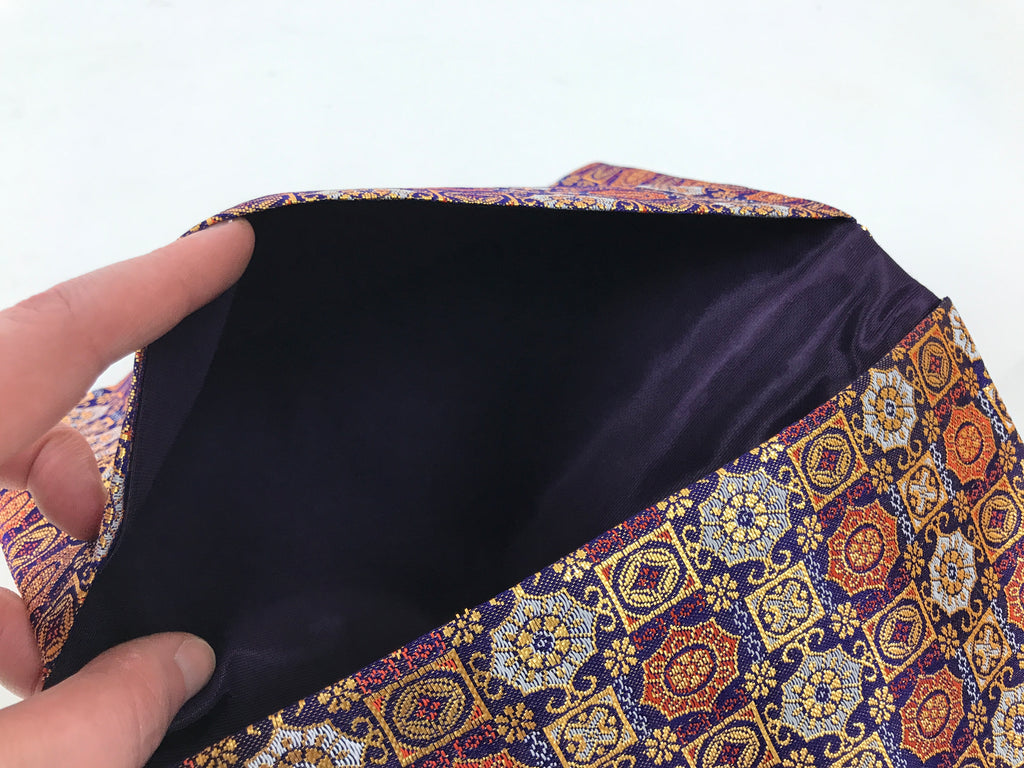 Japanese Prayer Bead Book Fabric Bag Vtg 2 Pockets Jyuzu-Bukuro Purple BA922