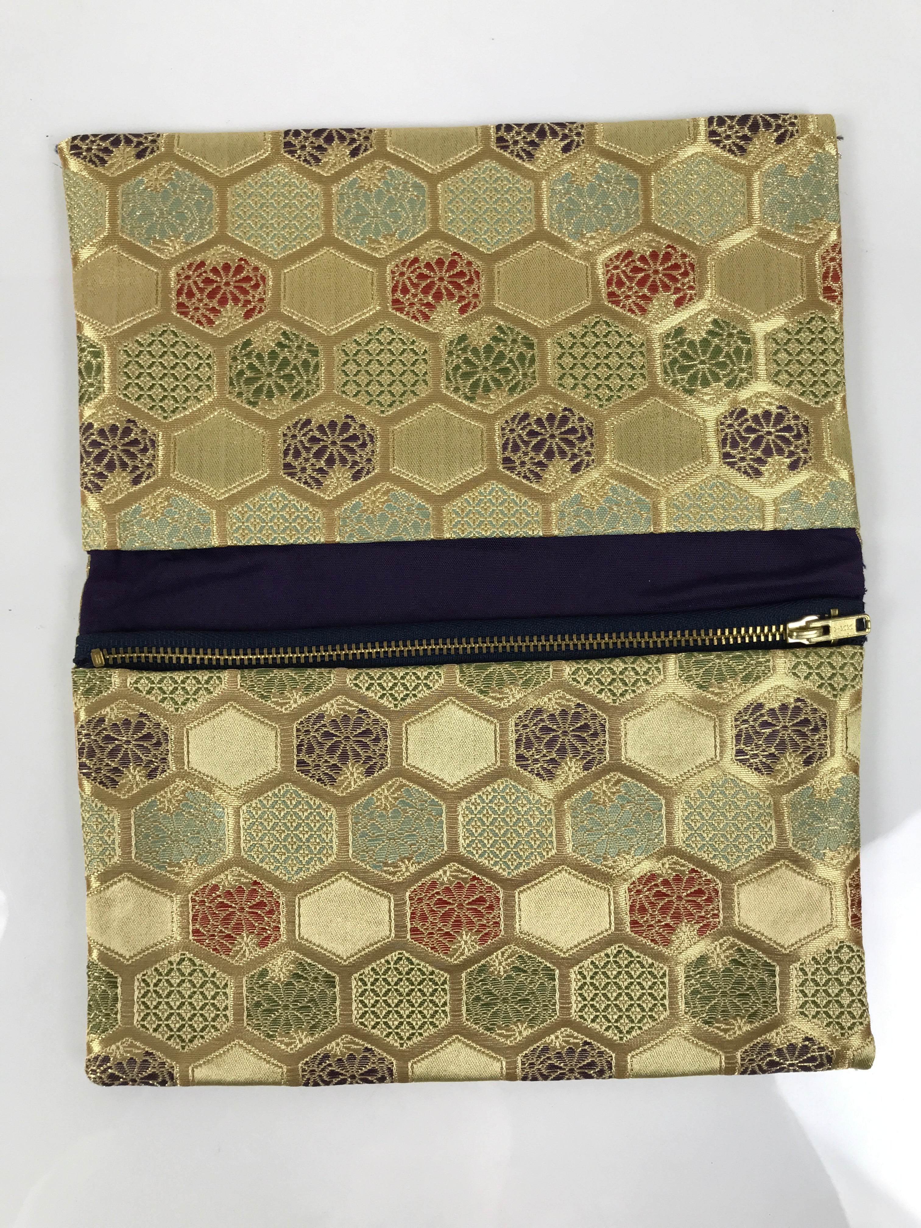 Japanese Prayer Bead Fabric Bag Vtg 2 Pockets Nishiki Brocade Jyuzu-Bukuro BA855