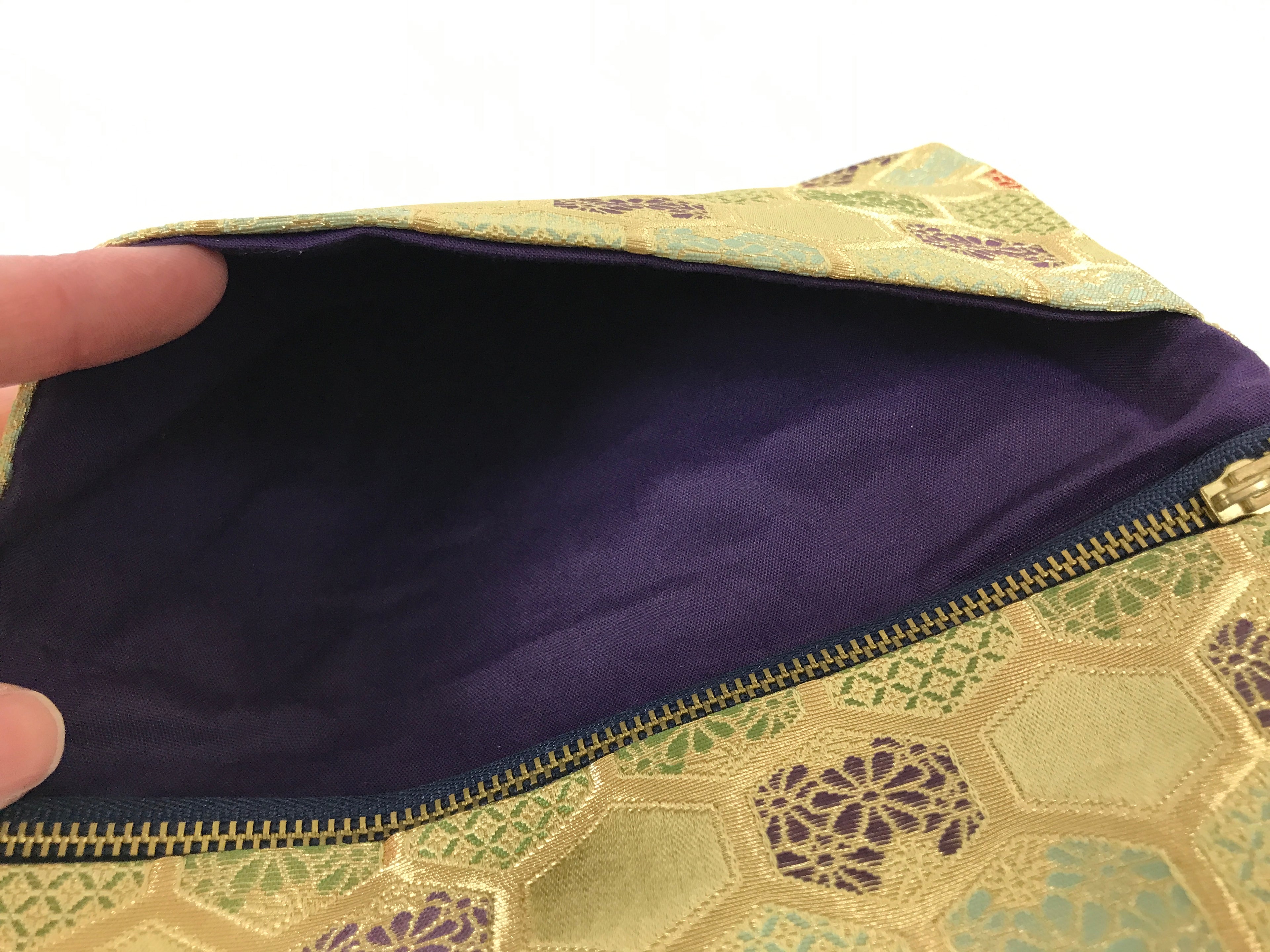 Japanese Prayer Bead Fabric Bag Vtg 2 Pockets Nishiki Brocade Jyuzu-Bukuro BA855
