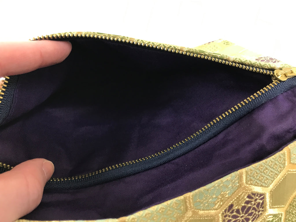 Japanese Prayer Bead Fabric Bag Vtg 2 Pockets Nishiki Brocade Jyuzu-Bukuro BA855
