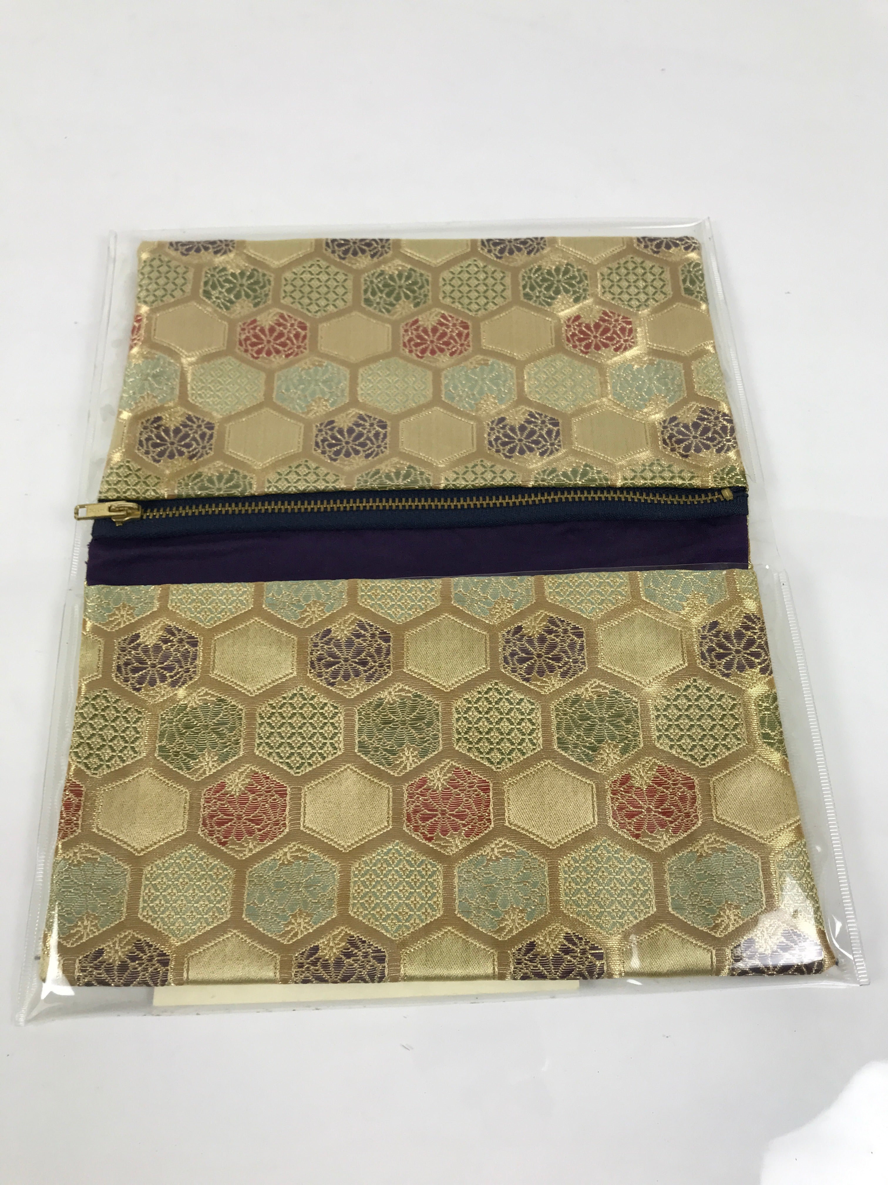 Japanese Prayer Bead Fabric Bag Vtg 2 Pockets Nishiki Brocade Jyuzu-Bukuro BA855