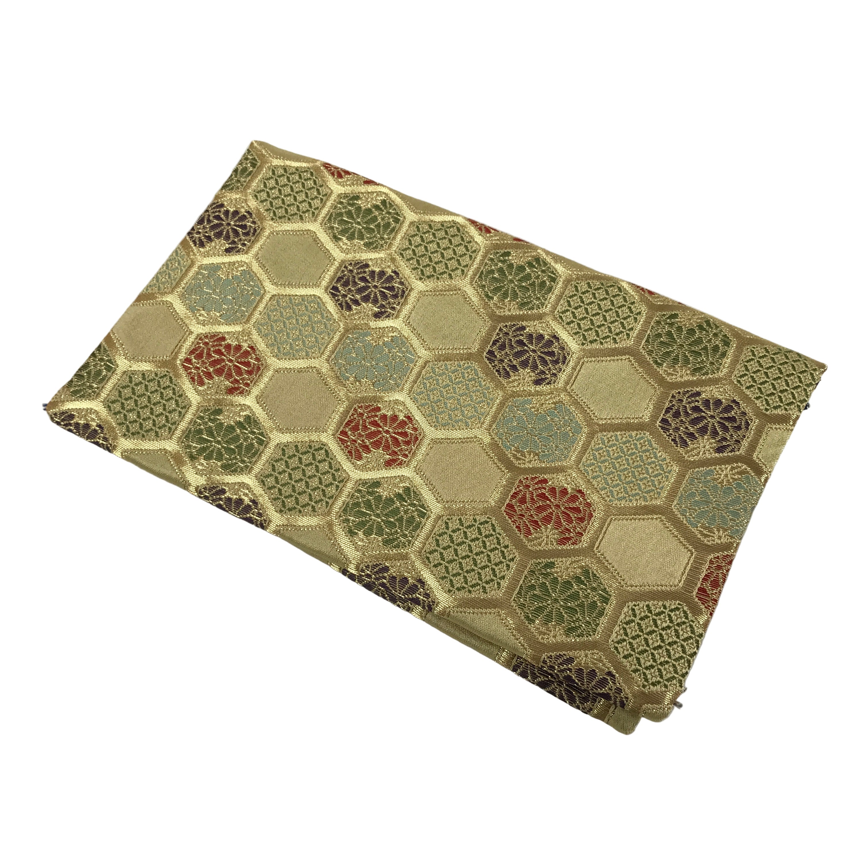 Japanese Prayer Bead Fabric Bag Vtg 2 Pockets Nishiki Brocade Jyuzu-Bukuro BA855