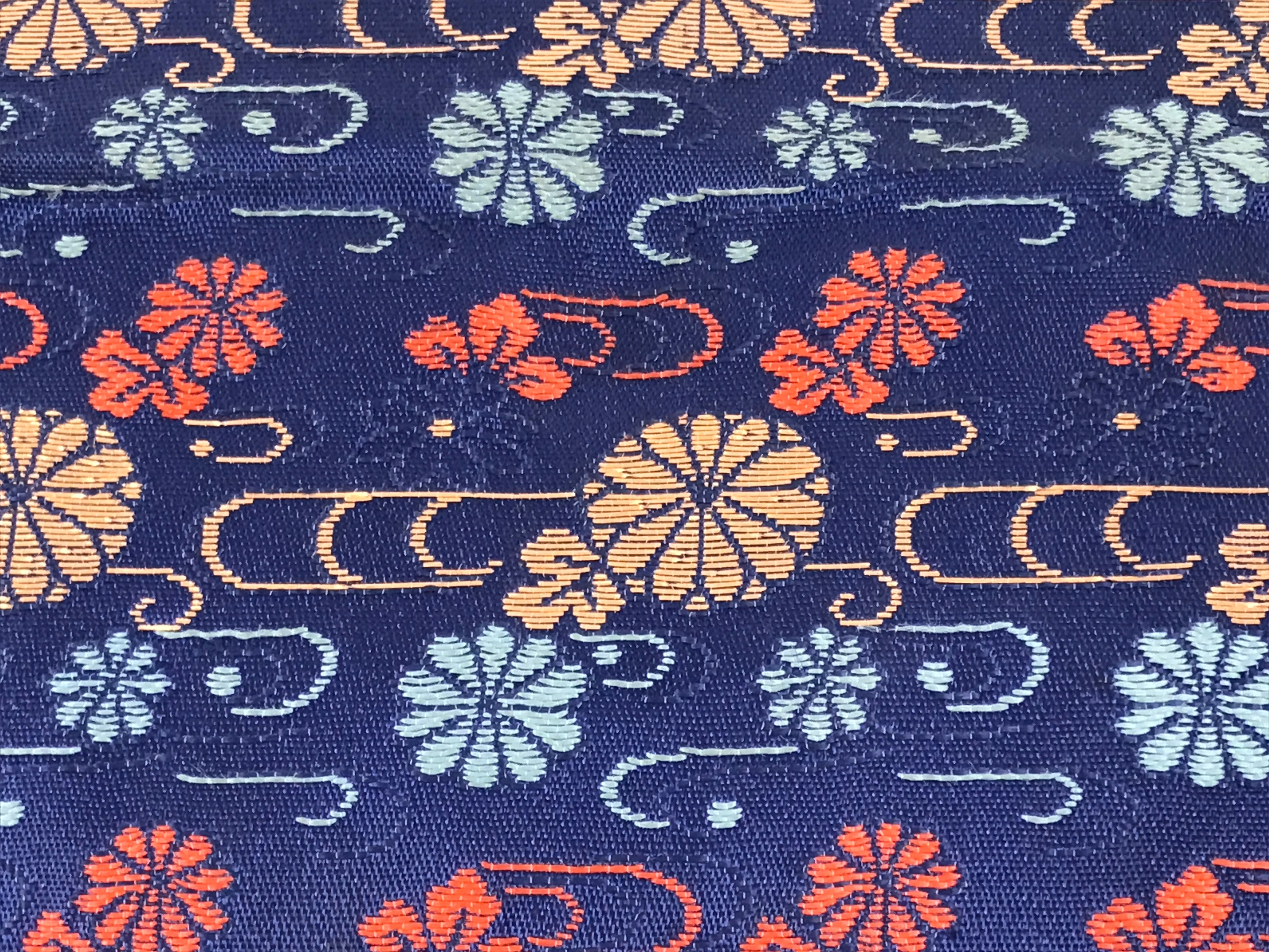 Japanese Prayer Beads Silk Fabric Bag Vtg Juzu-Bukuro Chrysanthemum Blue BA620