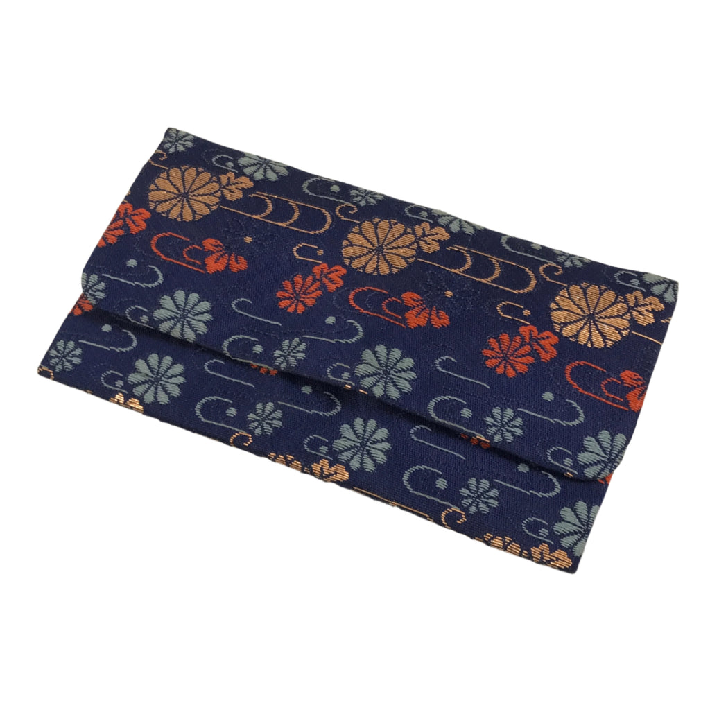 Japanese Prayer Beads Silk Fabric Bag Vtg Juzu-Bukuro Chrysanthemum Blue BA620