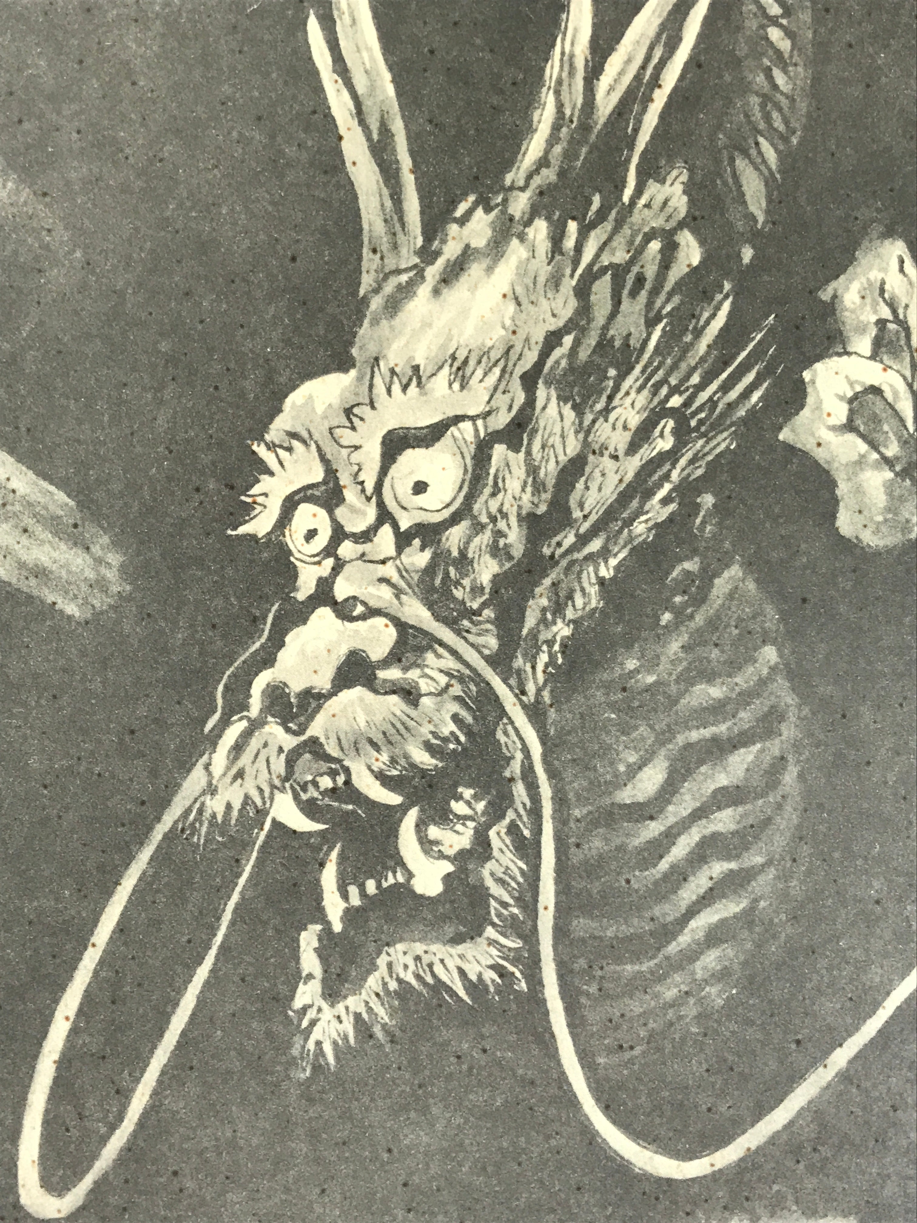 Japanese Printed Art Reproduction Vtg Dragon Black White Big Shikishi FL493