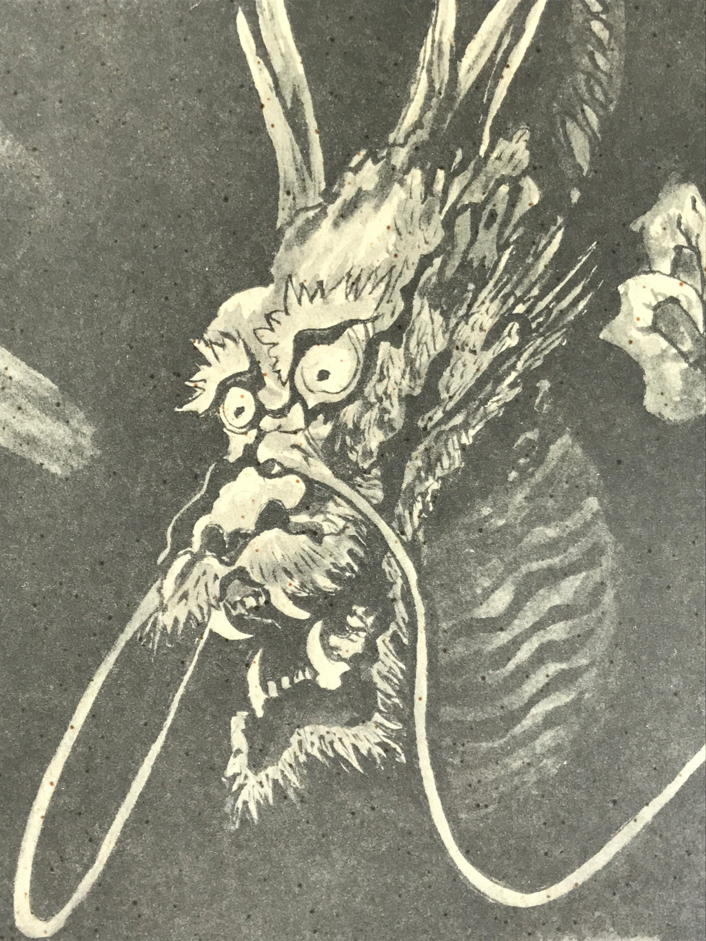 Japanese Printed Art Reproduction Vtg Dragon Black White Big Shikishi FL493