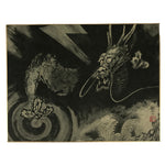 Japanese Printed Art Reproduction Vtg Dragon Black White Big Shikishi FL493