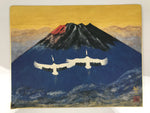 Japanese Printed Art Reproduction Vtg Red Mt Fuji Flying Cranes Shikishi FL494