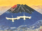 Japanese Printed Art Reproduction Vtg Red Mt Fuji Flying Cranes Shikishi FL494