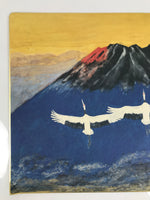 Japanese Printed Art Reproduction Vtg Red Mt Fuji Flying Cranes Shikishi FL494