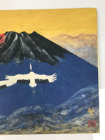 Japanese Printed Art Reproduction Vtg Red Mt Fuji Flying Cranes Shikishi FL494