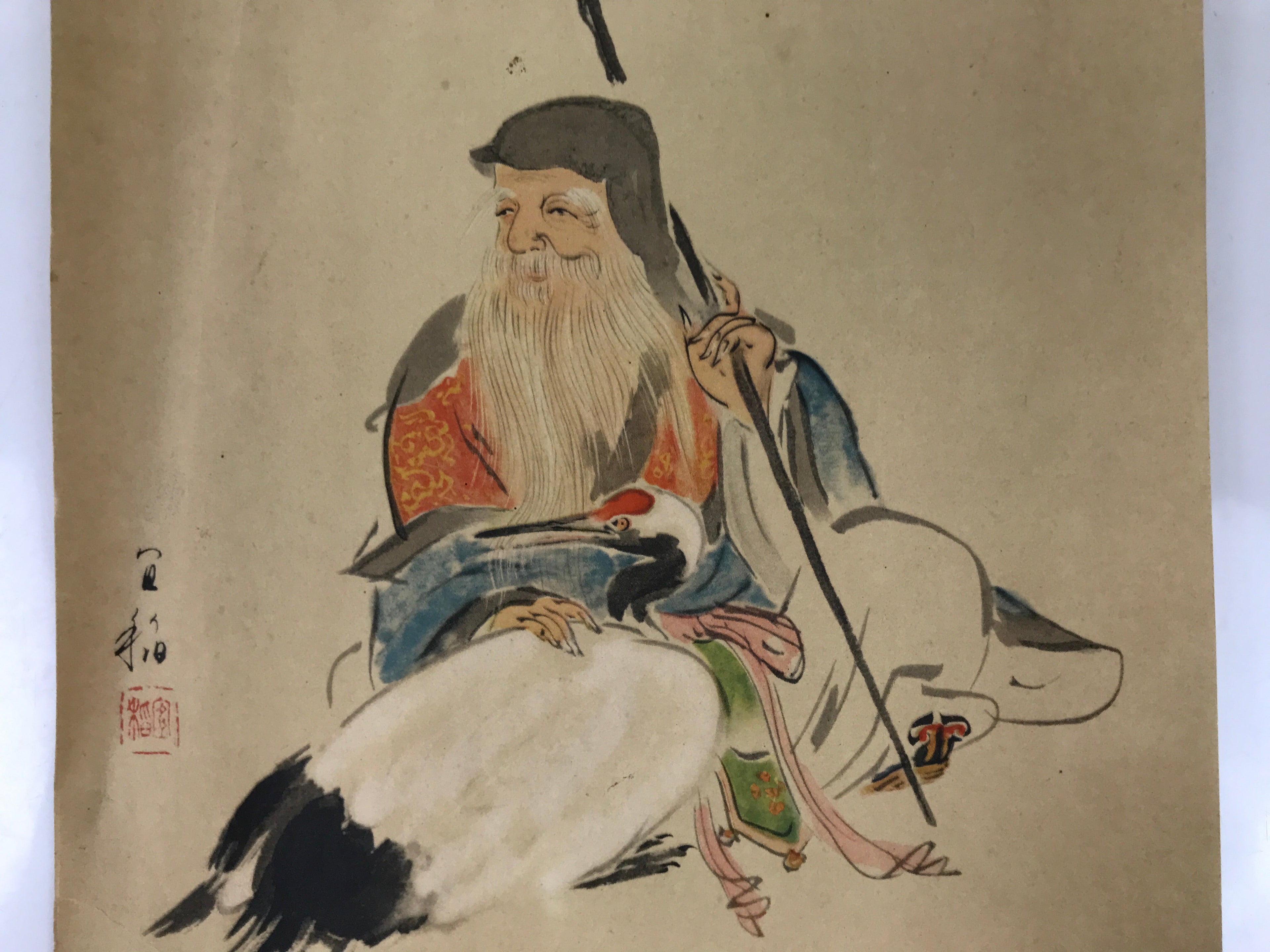 Japanese Printed Reproduction Fukurokujin Seven Lucky Gods Vtg Paper FL378