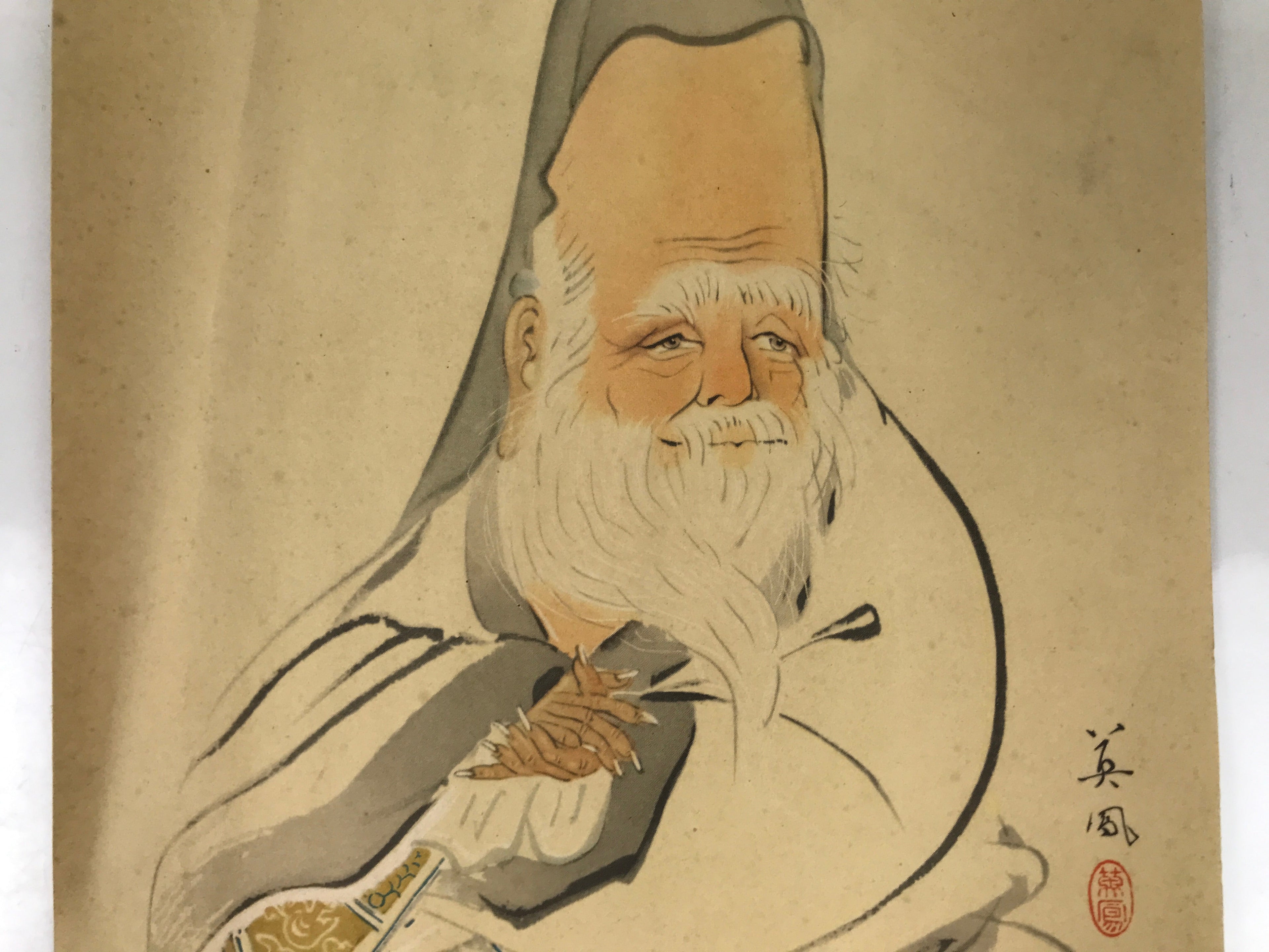 Japanese Printed Reproduction Jurojin Seven Lucky Gods Vtg Paper Square FL376