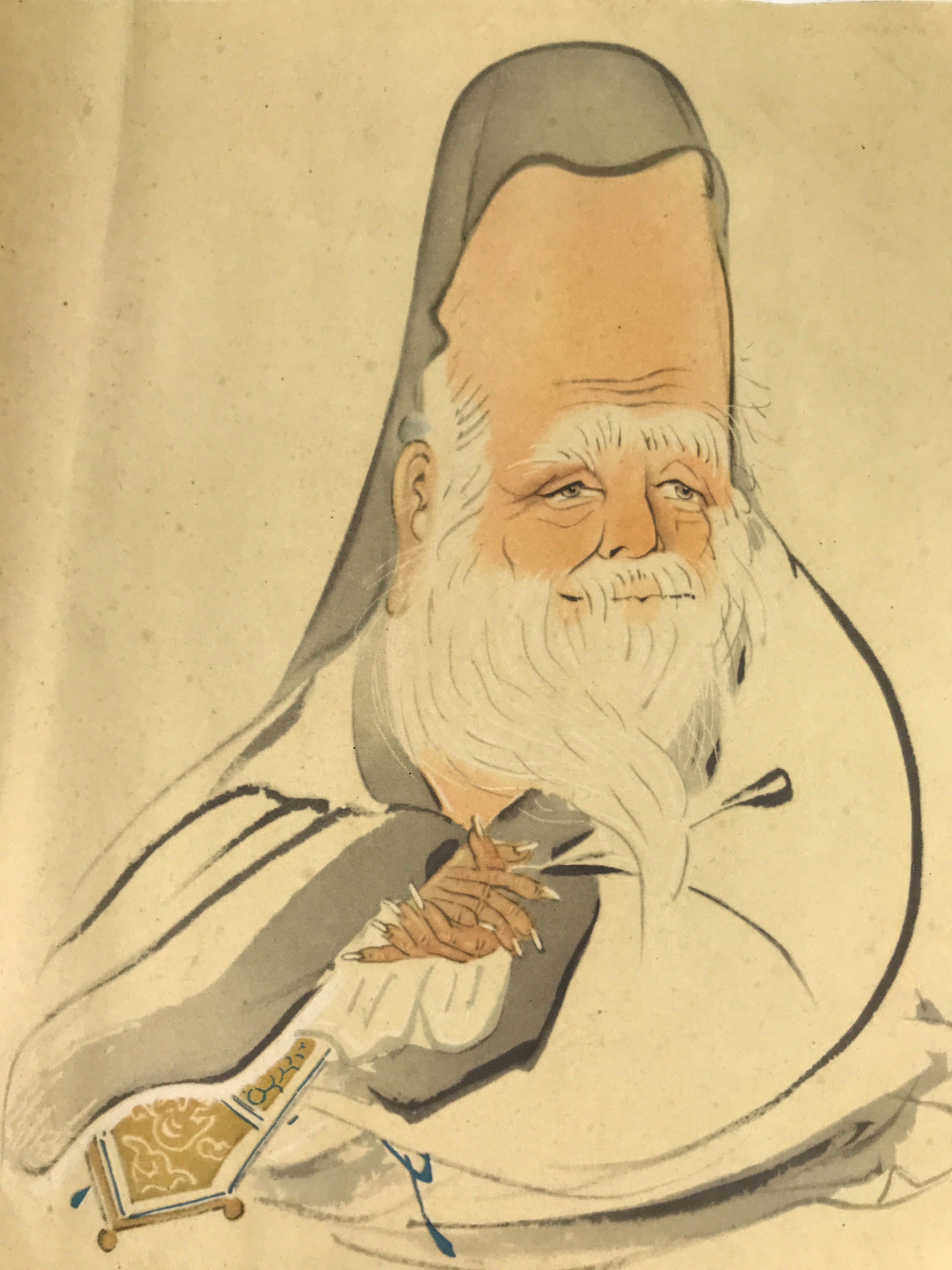 Japanese Printed Reproduction Jurojin Seven Lucky Gods Vtg Paper Square FL376