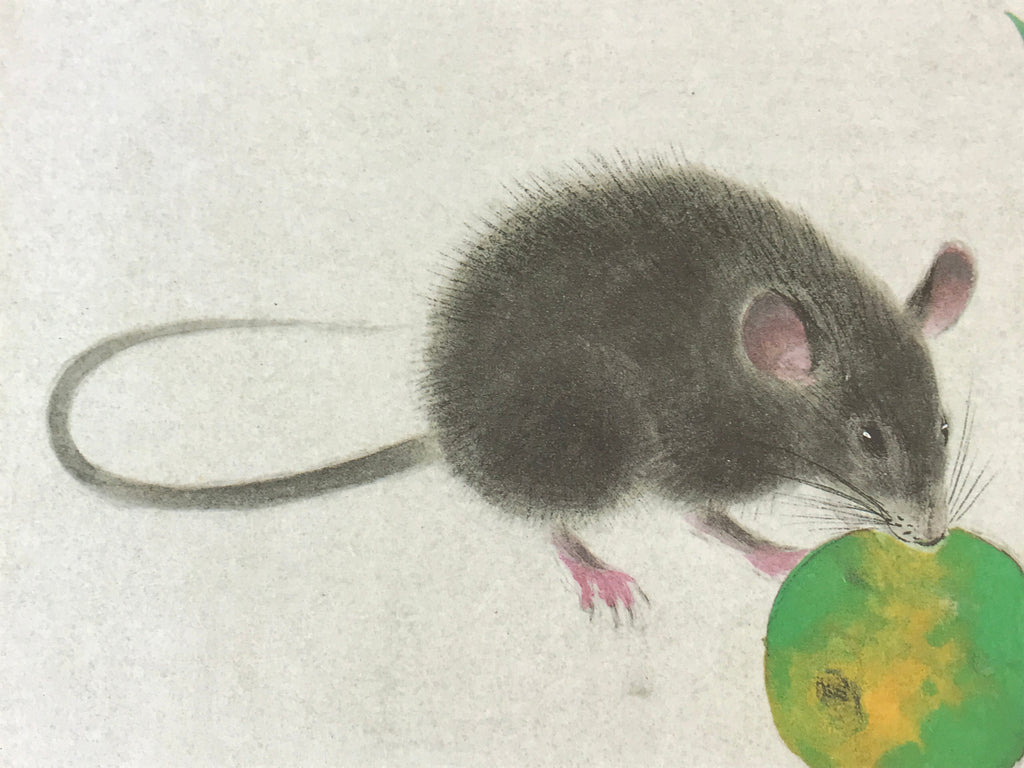 Japanese Printed Shikishi Art Board Print Mouse Green Fruit Rat Zodiac Year A548