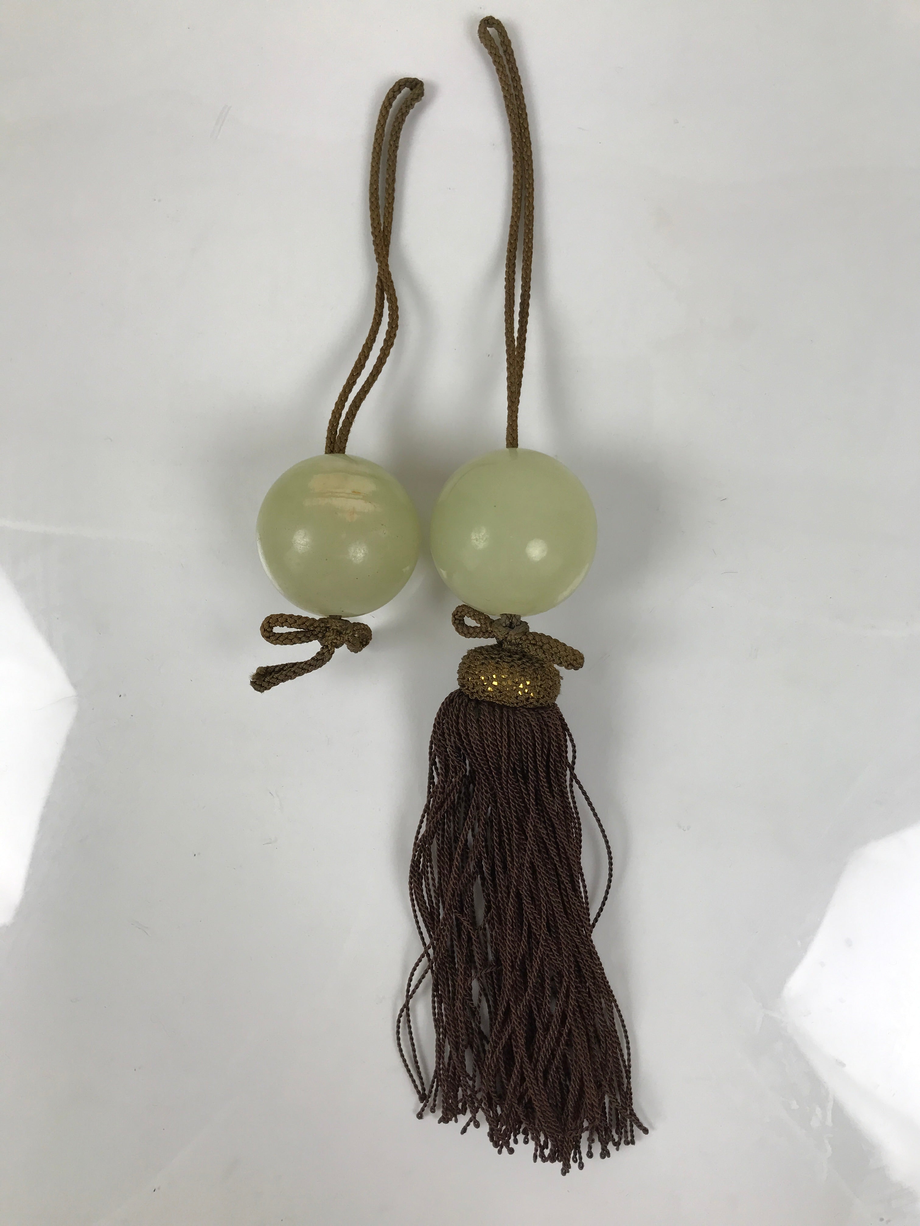 Japanese Quartz Stone Hanging Scroll Weights Fuchin Kakejiku Brown Tassel FC372