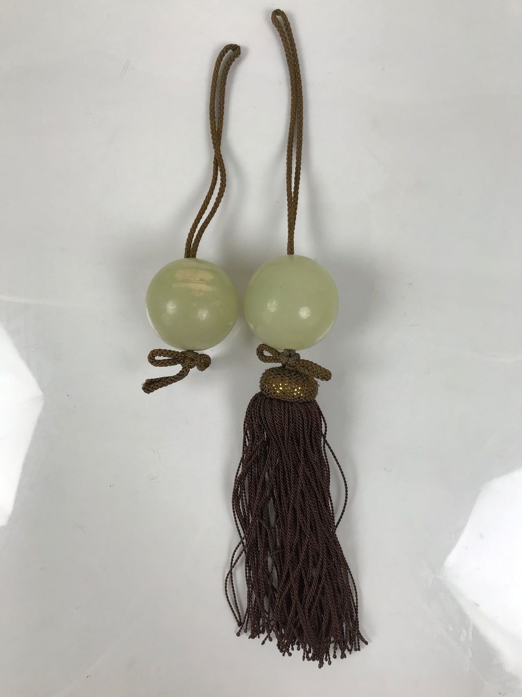Japanese Quartz Stone Hanging Scroll Weights Fuchin Kakejiku Brown Tassel FC372