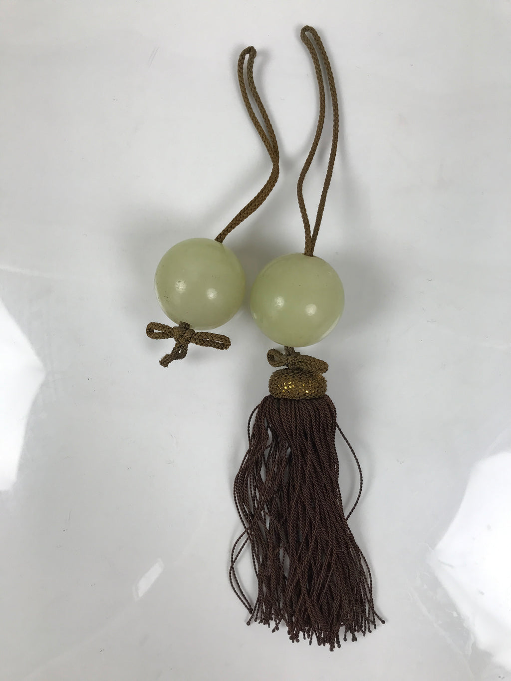 Japanese Quartz Stone Hanging Scroll Weights Fuchin Kakejiku Brown Tassel FC372