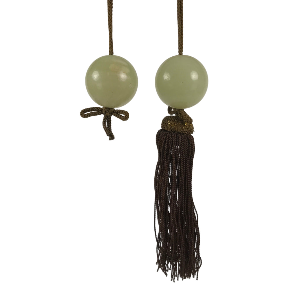 Japanese Quartz Stone Hanging Scroll Weights Fuchin Kakejiku Brown Tassel FC372