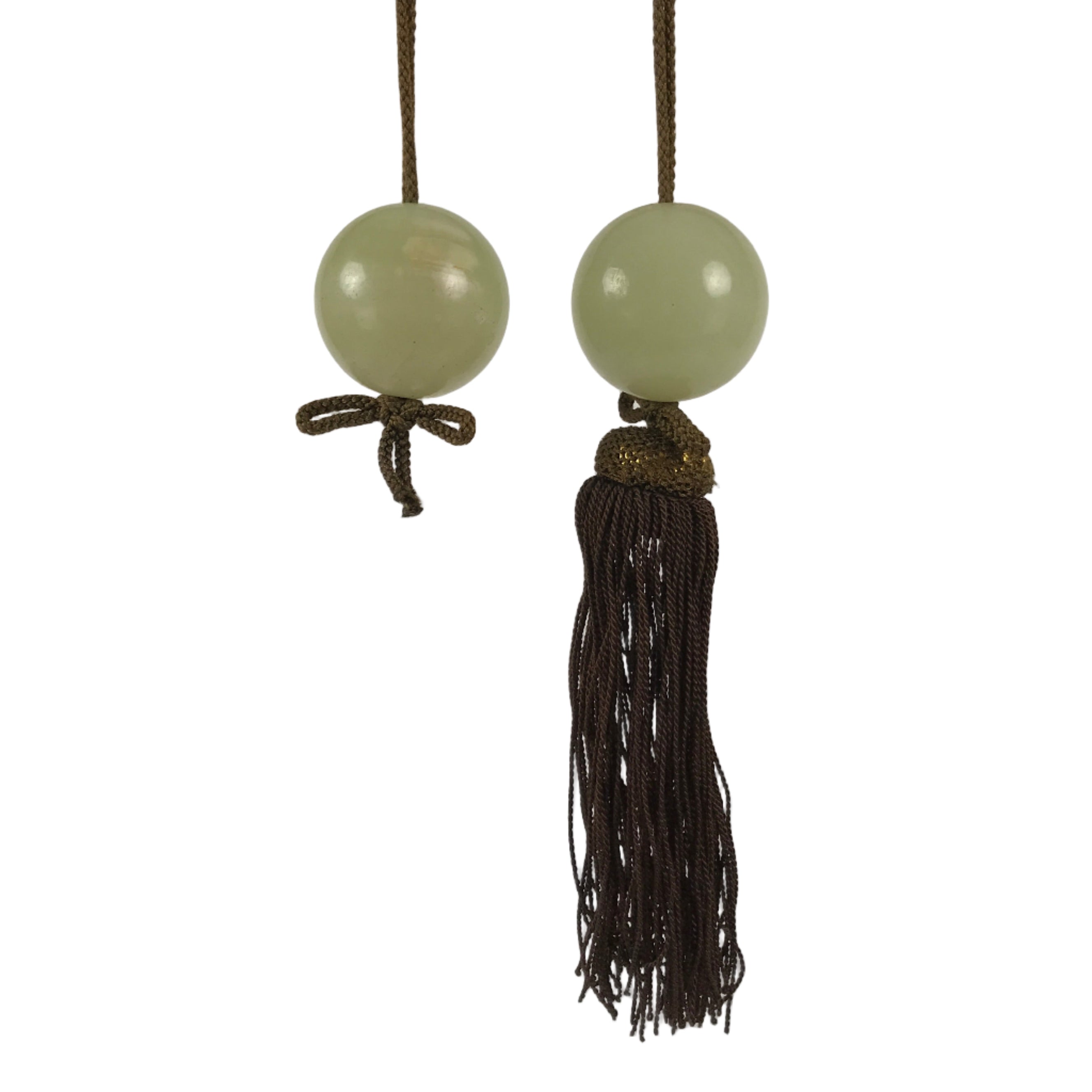 Japanese Quartz Stone Hanging Scroll Weights Fuchin Kakejiku Brown Tassel FC372